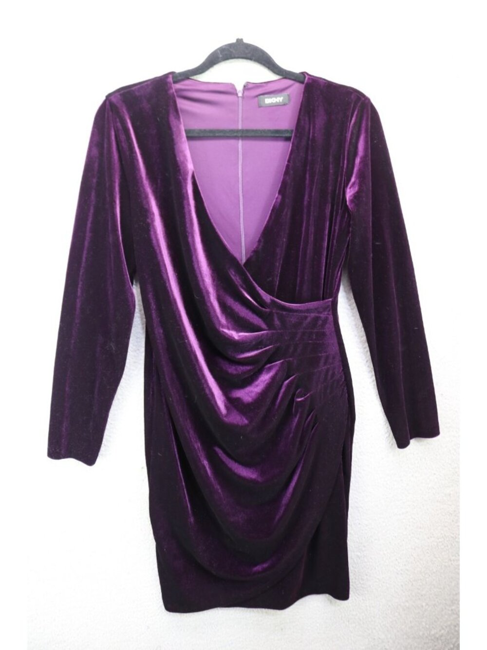 DKNY Ruched Deep Purple Velvet Long Sleeve Dress-Medium-Whimsigoth-Witchy-Vamp